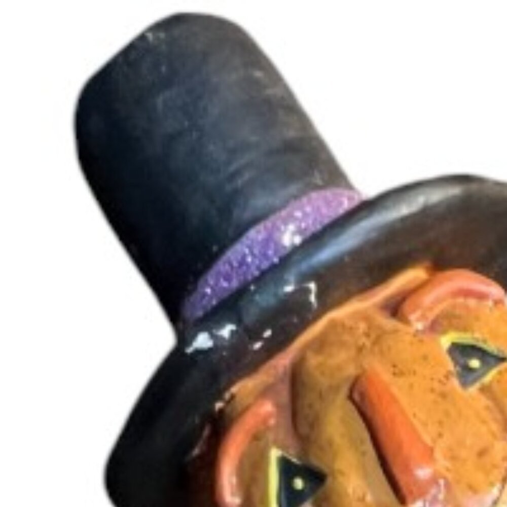 Folk Art Pumpkin Figurine in Flocked Suit Halloween Whimsical 15" tall x 6" wide - Picture 13 of 14